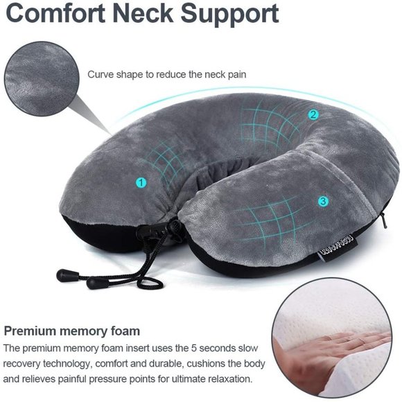 Memory Foam Neck Travel Pillow with Wolf Hood New - Picture 3 of 6